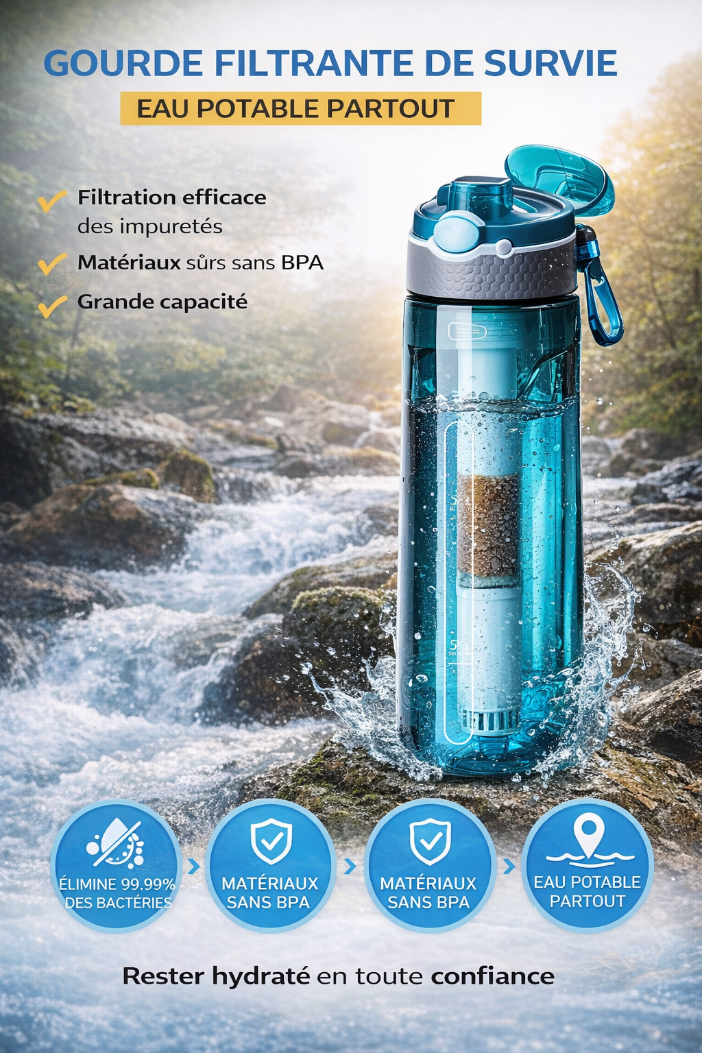 Gourde Filtrante de Survie – Eau Potable Partout