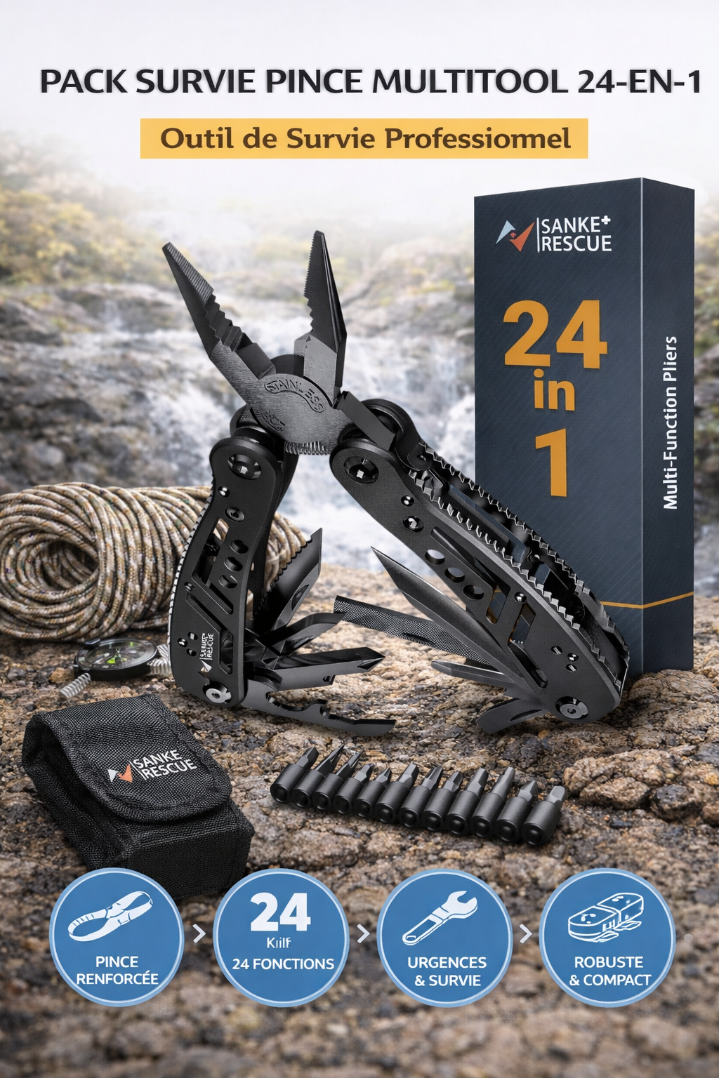 Pince Multitool 24-en-1 – Outil de Survie Professionnel