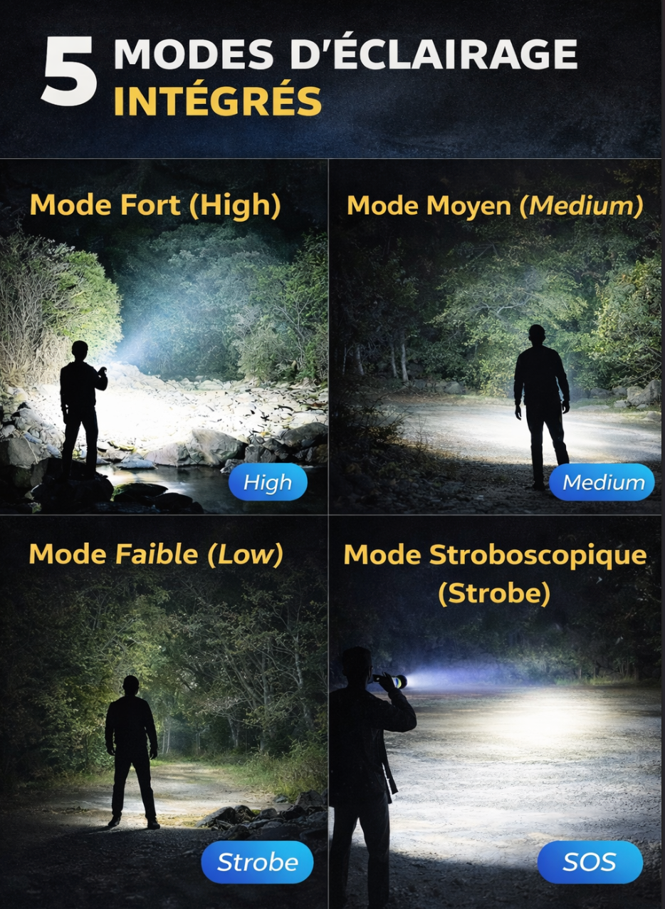 Lampe Torche Tactique Puissante avec Mode Stroboscopique