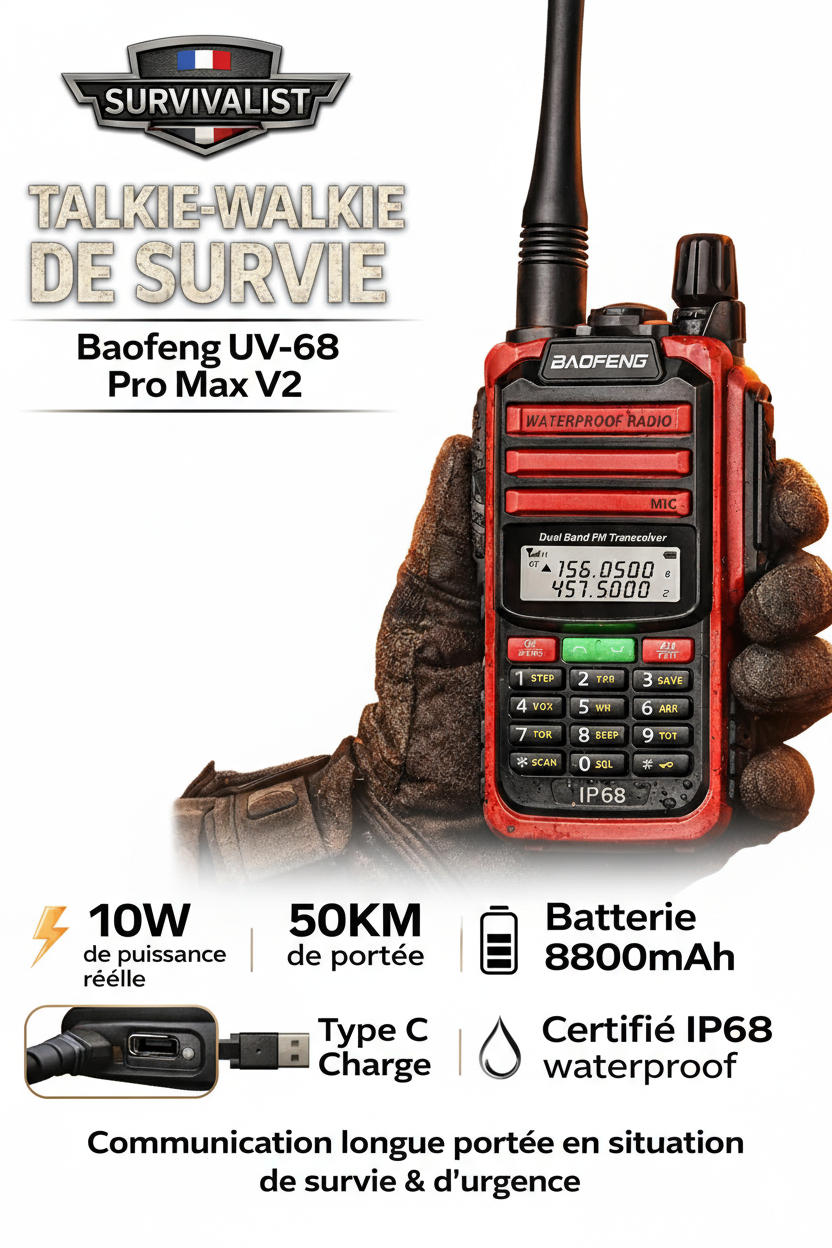 Talkie-Walkie de Survie Baofeng UV-68 Pro Max V2 – Communication Longue Portée